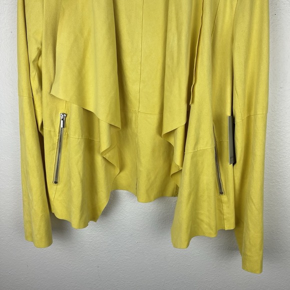 Bagatelle Women's Medium Faux Suede Drape Open Front Yellow Jacket Cardigan - Picture 3 of 10